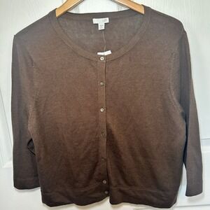 J. Jill Havana Brown Linen Blend Petite Cardigan Sweater Womens Large LP